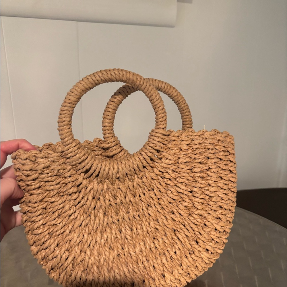 SHEIN Tan Woven Round-Handle Straw Tote